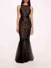 Marchesa Sequin Lattice Strapless Gown In Black