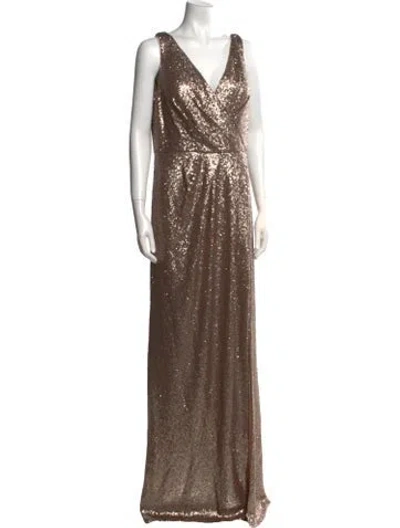 Pre-owned Marchesa Sequin Long Dress In Brown