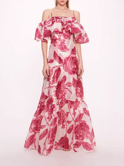 Marchesa Shawna Chiffon Gown In Pink Ivory