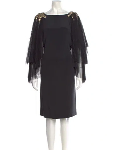 Pre-owned Marchesa Silk Knee-length Dress In Gray
