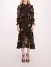 Marchesa Silk Lily Midi Dress In Black Multi