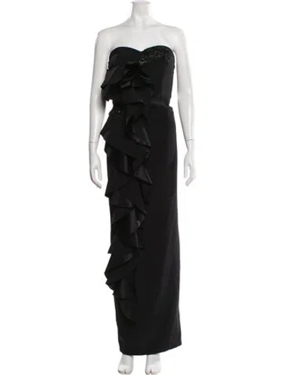 Pre-owned Marchesa Silk Long Dress In Black