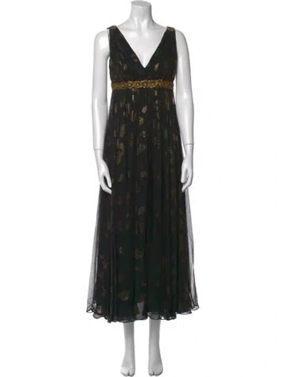 Pre-owned Marchesa Silk Long Dress In Black