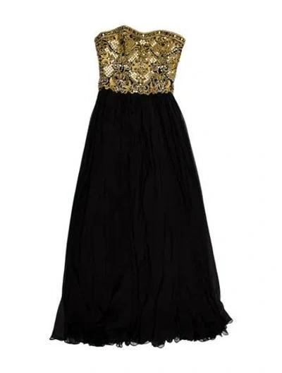 Pre-owned Marchesa Silk Long Dress In Black