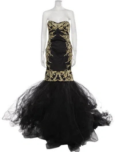 Pre-owned Marchesa Silk Long Dress In Black