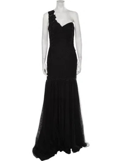 Pre-owned Marchesa Silk Long Dress In Black