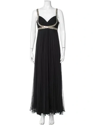 Pre-owned Marchesa Silk Long Dress In Black