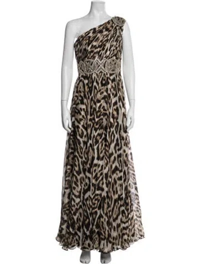 Pre-owned Marchesa Silk Long Dress In Black/brown
