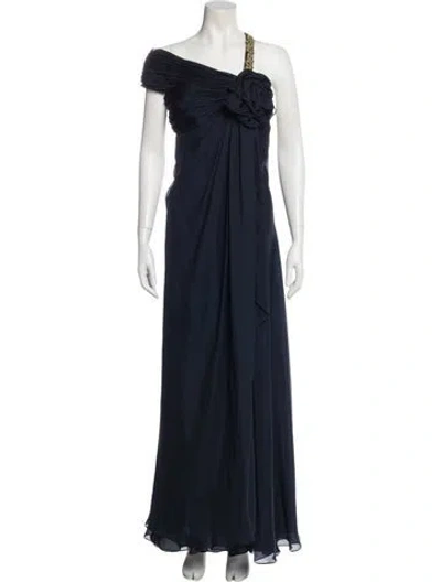 Pre-owned Marchesa Silk Long Dress In Blue
