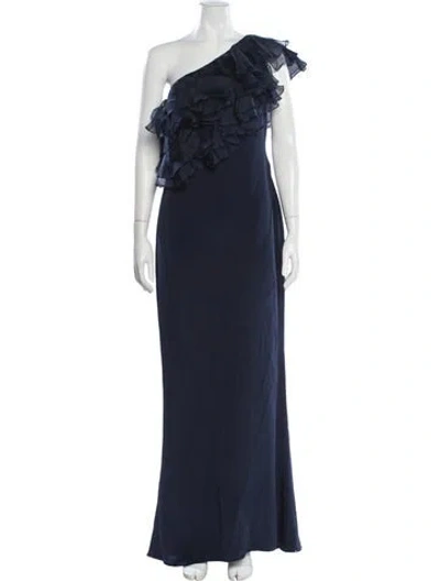 Pre-owned Marchesa Silk Long Dress In Blue