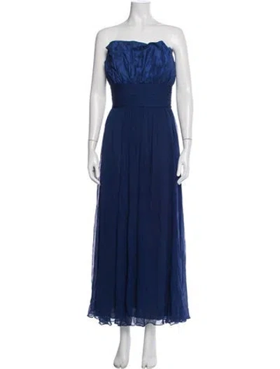 Pre-owned Marchesa Silk Long Dress In Blue