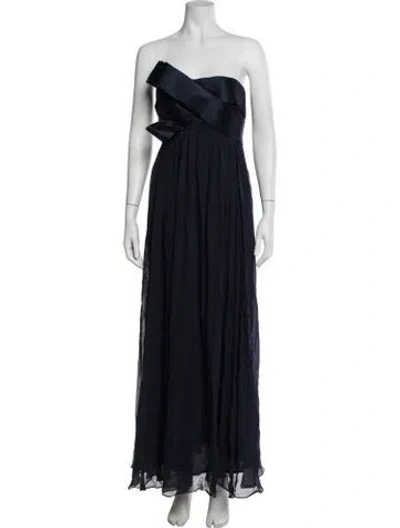 Pre-owned Marchesa Silk Long Dress In Blue