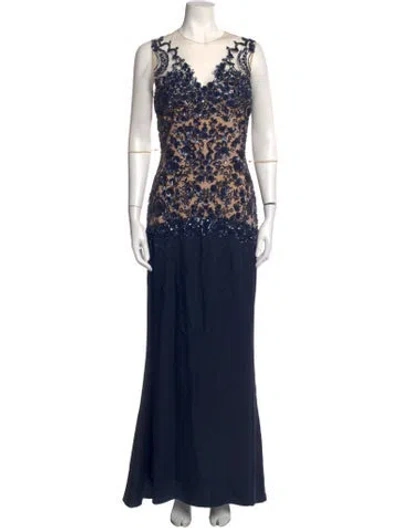 Pre-owned Marchesa Silk Long Dress In Blue