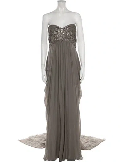Pre-owned Marchesa Silk Long Dress In Green