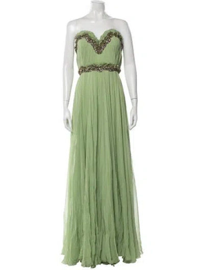Pre-owned Marchesa Silk Long Dress In Green