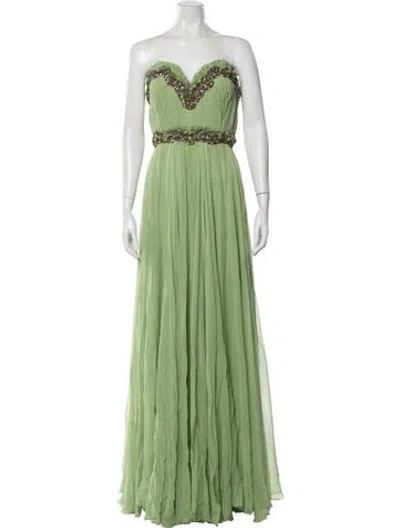 Pre-owned Marchesa Silk Long Dress In Green