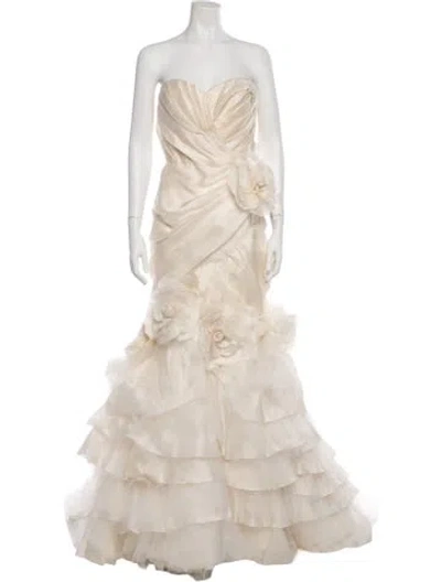 Pre-owned Marchesa Silk Long Dress In Neutral