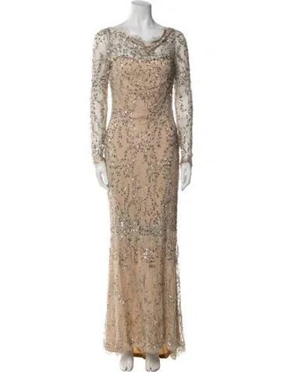 Pre-owned Marchesa Silk Long Dress In Neutral