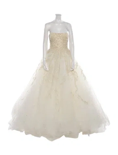 Pre-owned Marchesa Silk Long Dress In Neutral