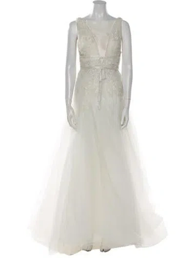 Pre-owned Marchesa Silk Long Dress In Neutral