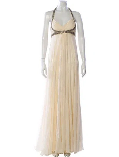 Pre-owned Marchesa Silk Long Dress In Neutral