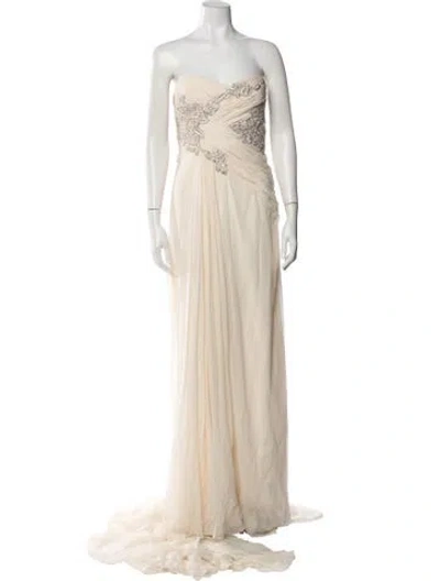 Pre-owned Marchesa Silk Long Dress In Neutral