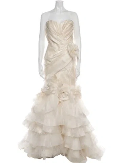 Pre-owned Marchesa Silk Long Dress In Neutral