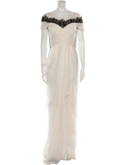 Pre-owned Marchesa Silk Long Dress In Neutrals