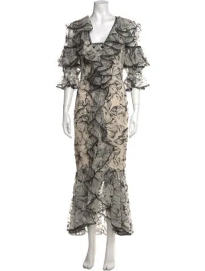 Pre-owned Marchesa Silk Long Dress In Neutrals