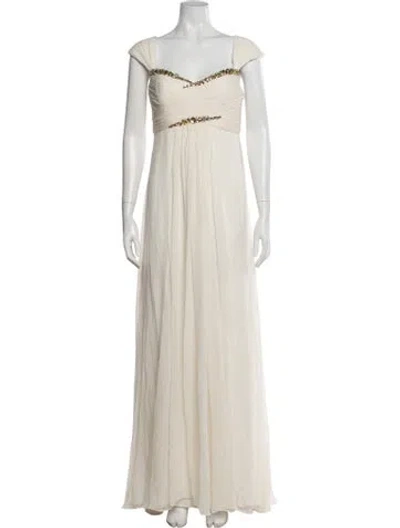 Pre-owned Marchesa Silk Long Dress In Neutrals