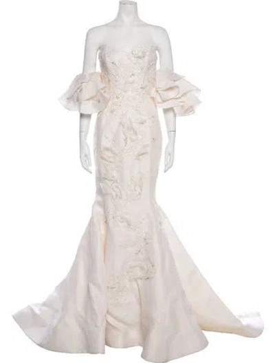Pre-owned Marchesa Silk Long Dress In Neutrals