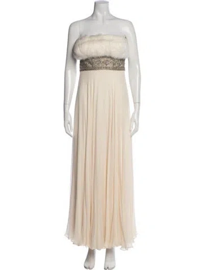 Pre-owned Marchesa Silk Long Dress In Neutrals