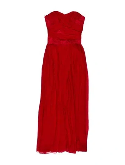 Pre-owned Marchesa Silk Long Dress In Red