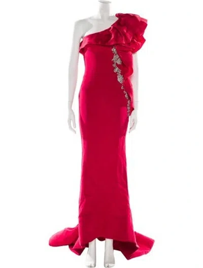 Pre-owned Marchesa Silk Long Dress In Red
