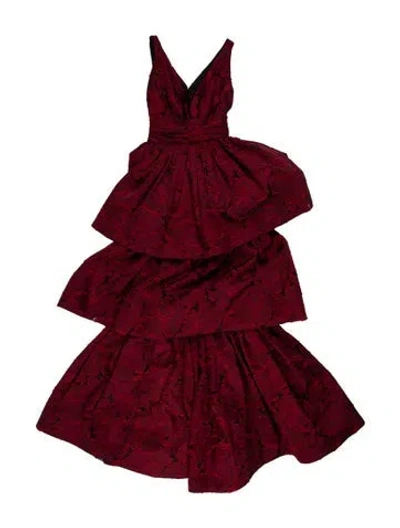 Pre-owned Marchesa Silk Long Dress In Red