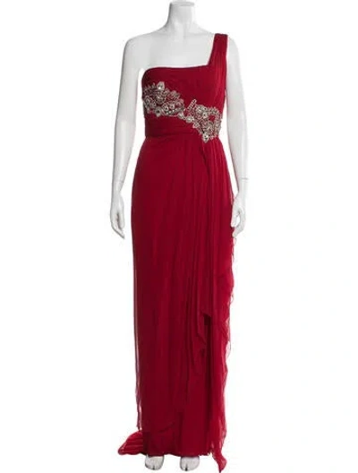 Pre-owned Marchesa Silk Long Dress In Red