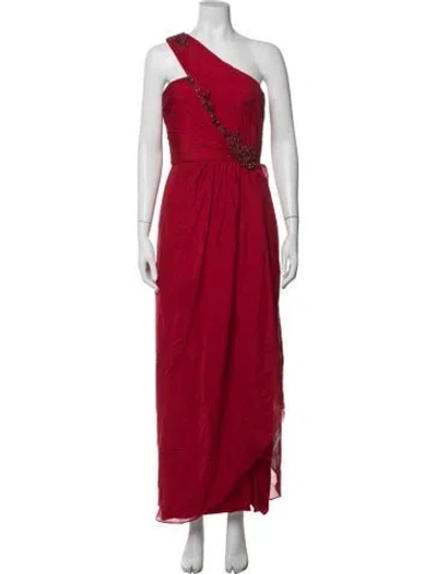 Pre-owned Marchesa Silk Long Dress In Red
