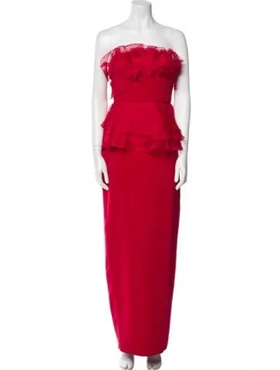 Pre-owned Marchesa Silk Long Dress In Red