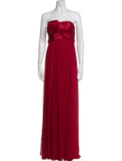 Pre-owned Marchesa Silk Long Dress In Red