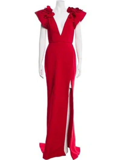 Pre-owned Marchesa Silk Long Dress W/ Tags In Red