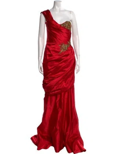 Pre-owned Marchesa Silk Long Dress W/ Tags In Red