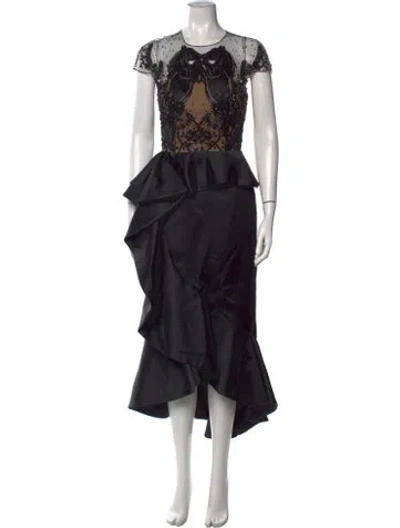 Pre-owned Marchesa Silk Midi Length Dress In Black