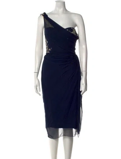 Pre-owned Marchesa Silk Midi Length Dress In Blue
