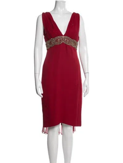 Pre-owned Marchesa Silk Midi Length Dress In Burgundy