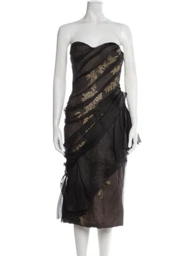Pre-owned Marchesa Silk Midi Length Dress W/ Tags In Black