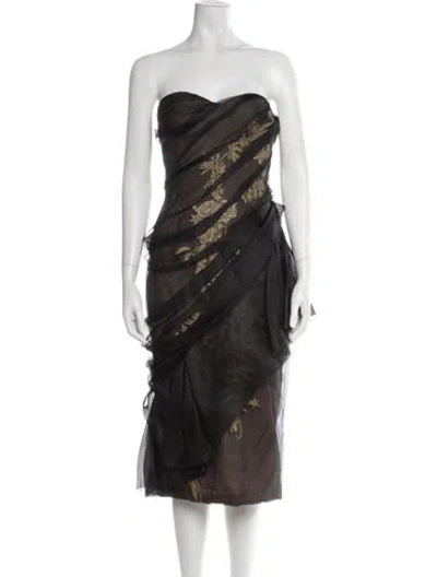 Pre-owned Marchesa Silk Midi Length Dress W/ Tags In Black