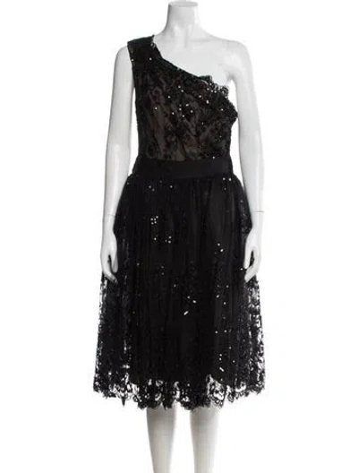 Pre-owned Marchesa Silk Midi Length Dress W/ Tags In Black