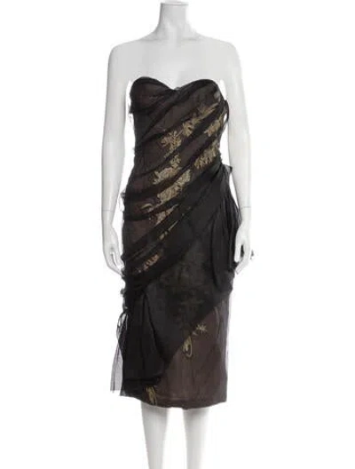 Pre-owned Marchesa Silk Midi Length Dress W/ Tags In Black