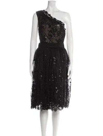 Pre-owned Marchesa Silk Midi Length Dress W/ Tags In Black