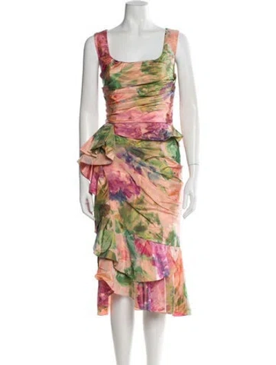 Pre-owned Marchesa Silk Midi Length Dress W/ Tags In Pink